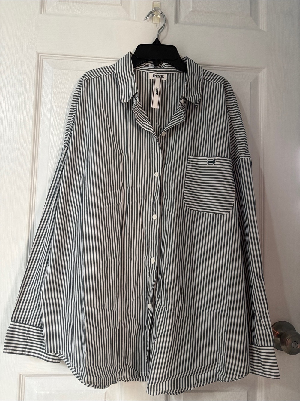 PINK Victoria's Secret Green & White Button Down Shirt